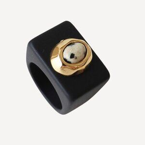 Black Women's Ring with Dalmatian Jasper